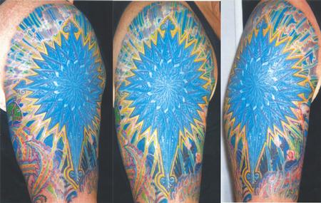 Tattoos - Color mandala cross geometric radiating light cover up - 122087